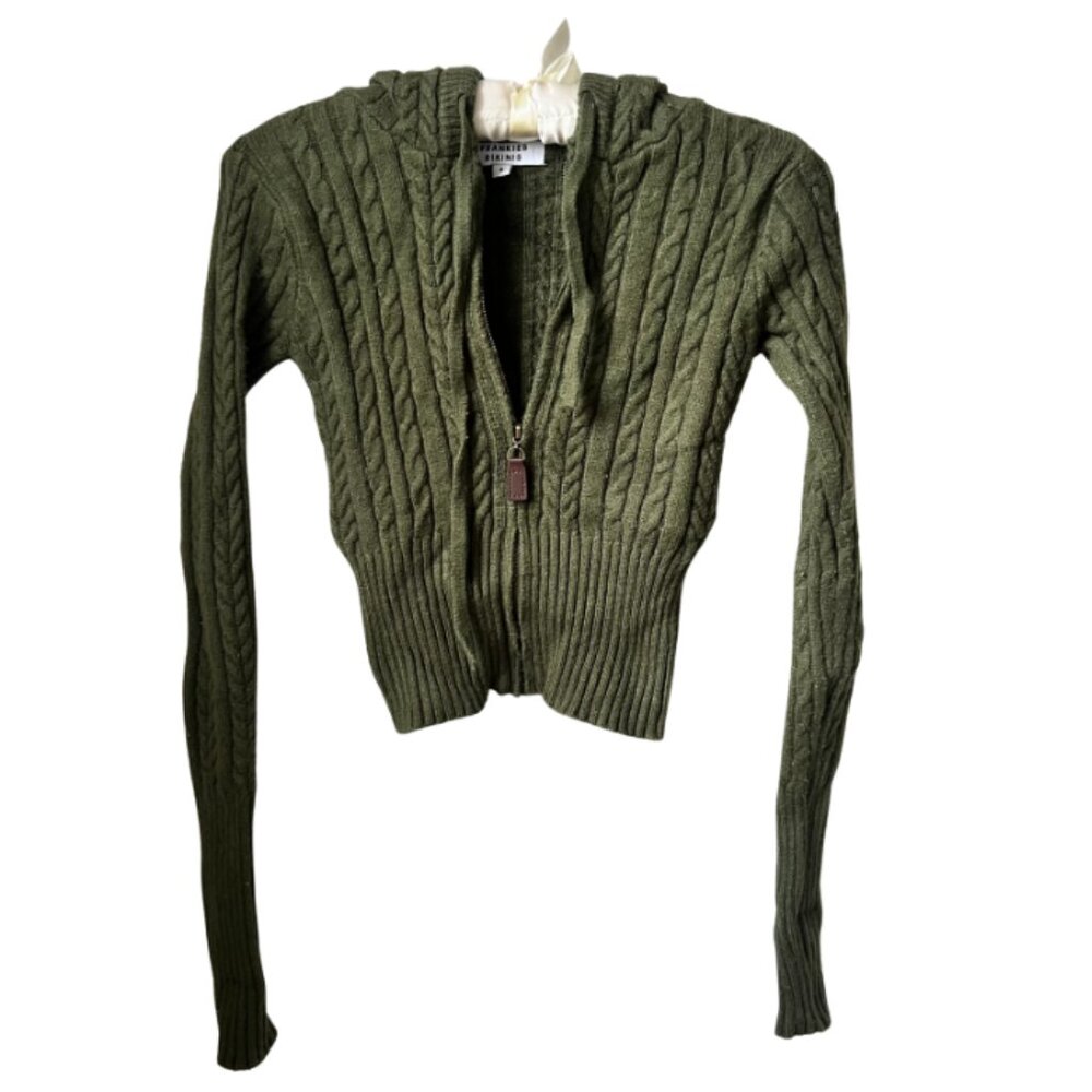 Frankie's Bikini's Women's Cable Cloud Knit Hoodie in Olive Green